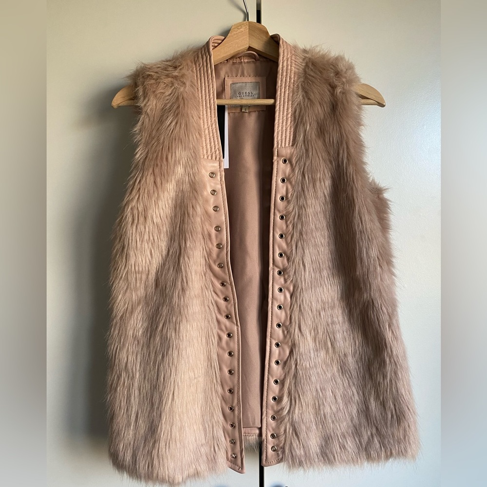GUESS pink faux fur vest